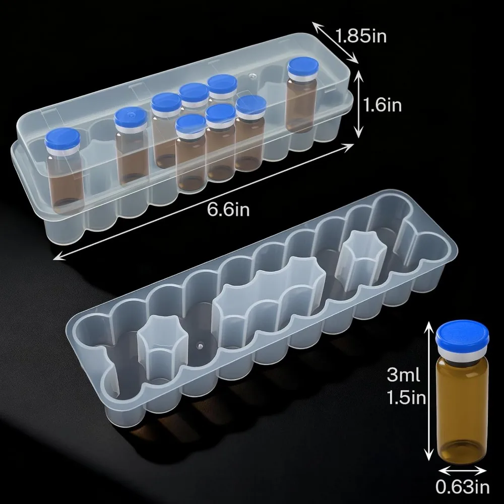 3/5/7/10mL 2/10/24-Slot Vial Storage Case Stackable Clear Microtube Storage Box Plastic Freezer Tube Box Diabetic Supplies