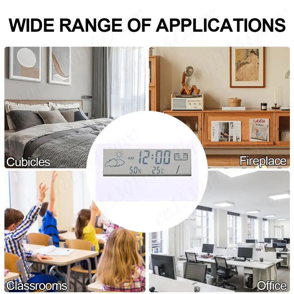 Thermo-Hygrometer Clock Battery Operated Electric Desk Alarm Clock Digital Temperature Humidity Meter Modern Home /Office Watch