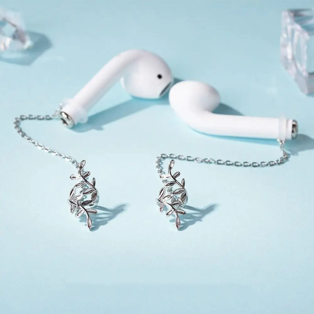 2pcs/pair Leaf Anti-Lost Earphone Clip Ear Decor Ear Clip Earphone Protection Chain Hollow Out Jewelry Headphone Chains