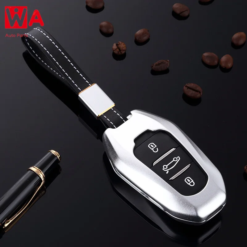 

Aluminum Alloy Car Key Case Keyless Entry Remote Shell Cover Holder Keychain For Peugeot 408 308 3008 301 2008 508 4008 5008