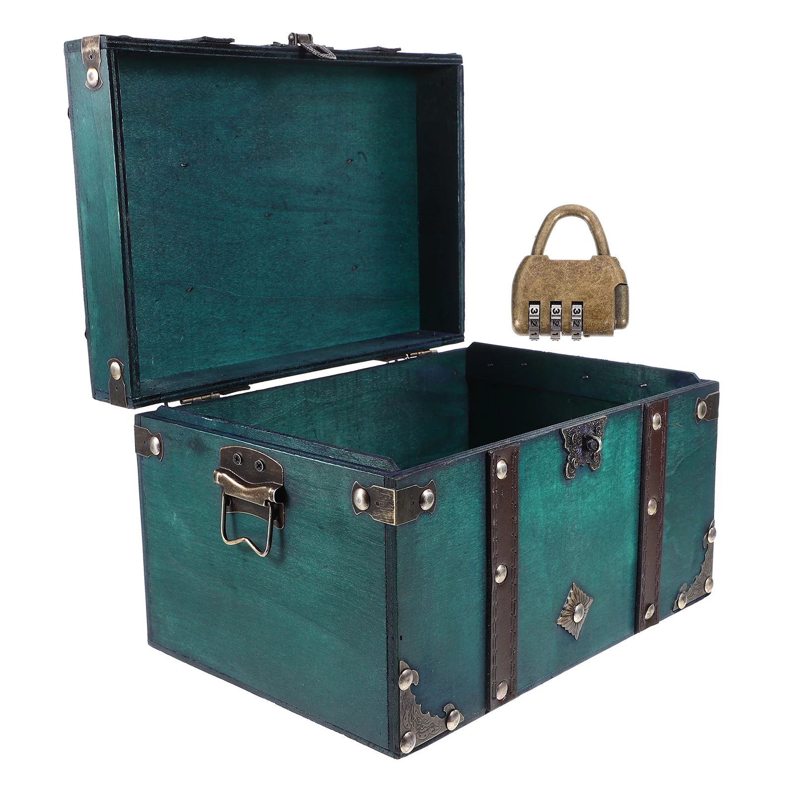 Lockable Vintage Storage Box Treasure Chest Retro Sundries Organizer Wooden Green Pirate