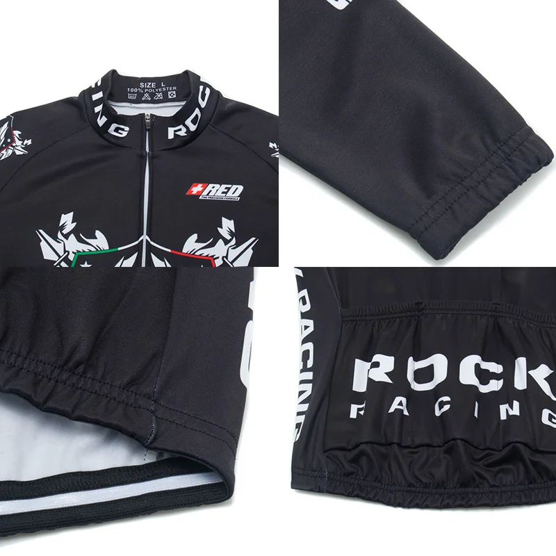 ROCK RACING Winter Cycling Jersey Bib Set Black Bicycle Clothing Ropa Ciclismo Winter Thermal Fleece Men\'s Long Cycling Wear