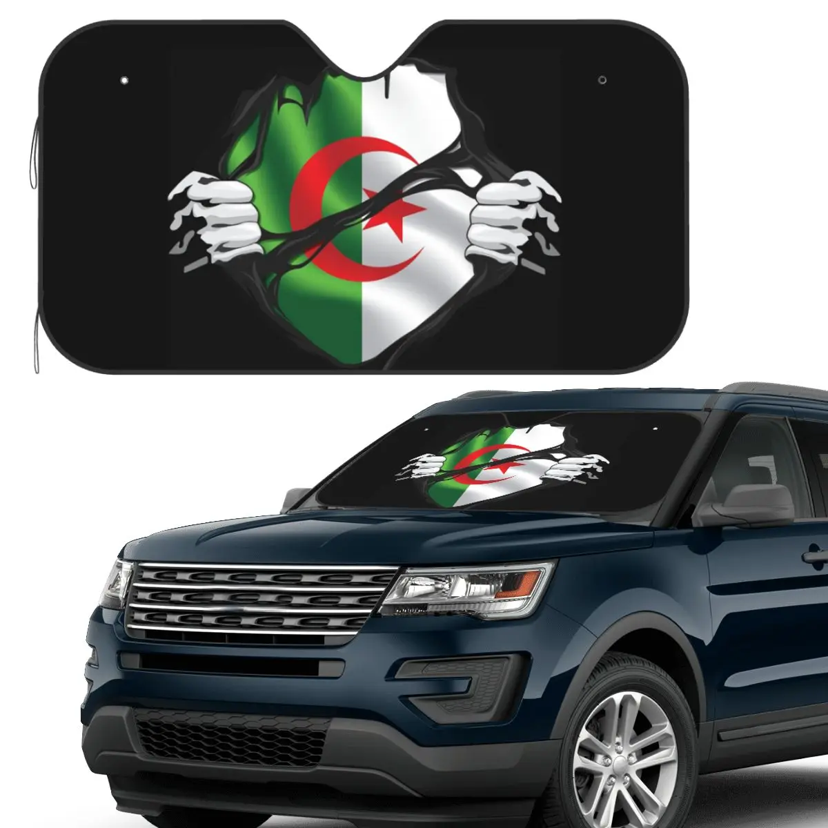 

Algerian Pure Blood Flag Black Sunshade Windscreen Car Front Windshield Window Sun Visor Accessories Covers