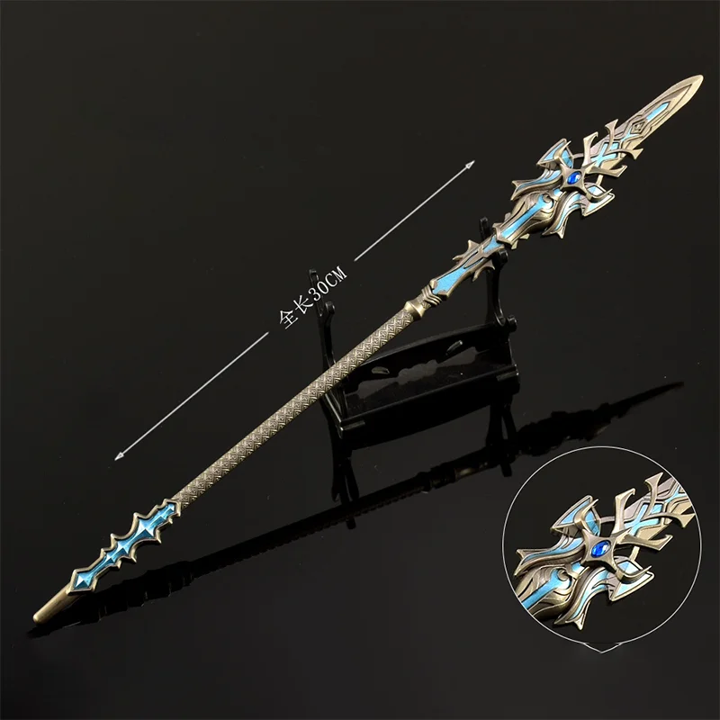 Figura de Anime Soul Land Tang Ya de 30cm, pistola Overlord azul y plateada, espada decorativa de Metal, figura de acción artesanal, espada de juguete, regalo de Cosplay