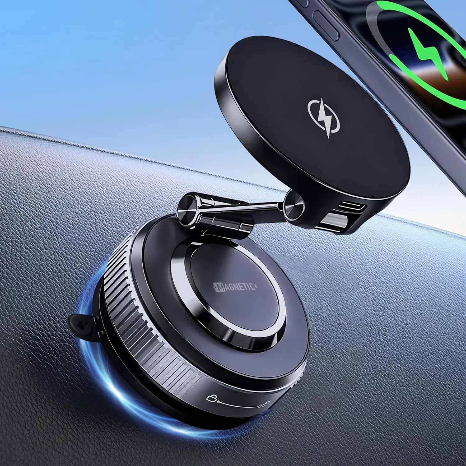 15W Magnetic Wireless Charger for Magsafe Car Mount 360 Rotate Vacuum Suction Cup for Gym/Mirror Mount for iPhone 17-12 Pro Max