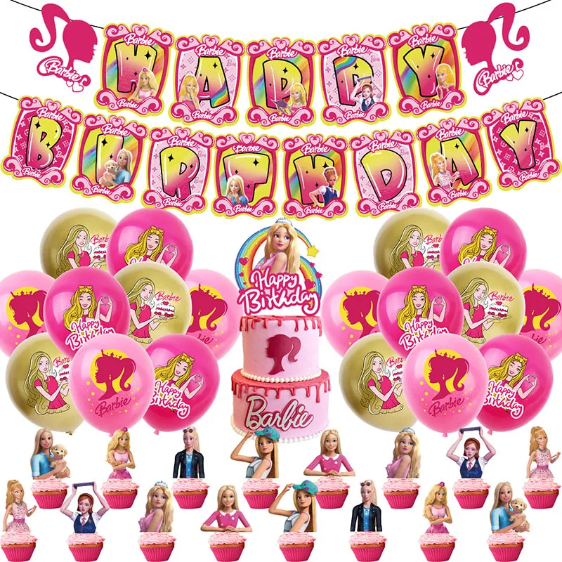 Barbie Birthday Party Decoration Aluminum Foil Balloon Kids Girl Event Supplies Backdrop Disposable Tableware Banner Gift Bag