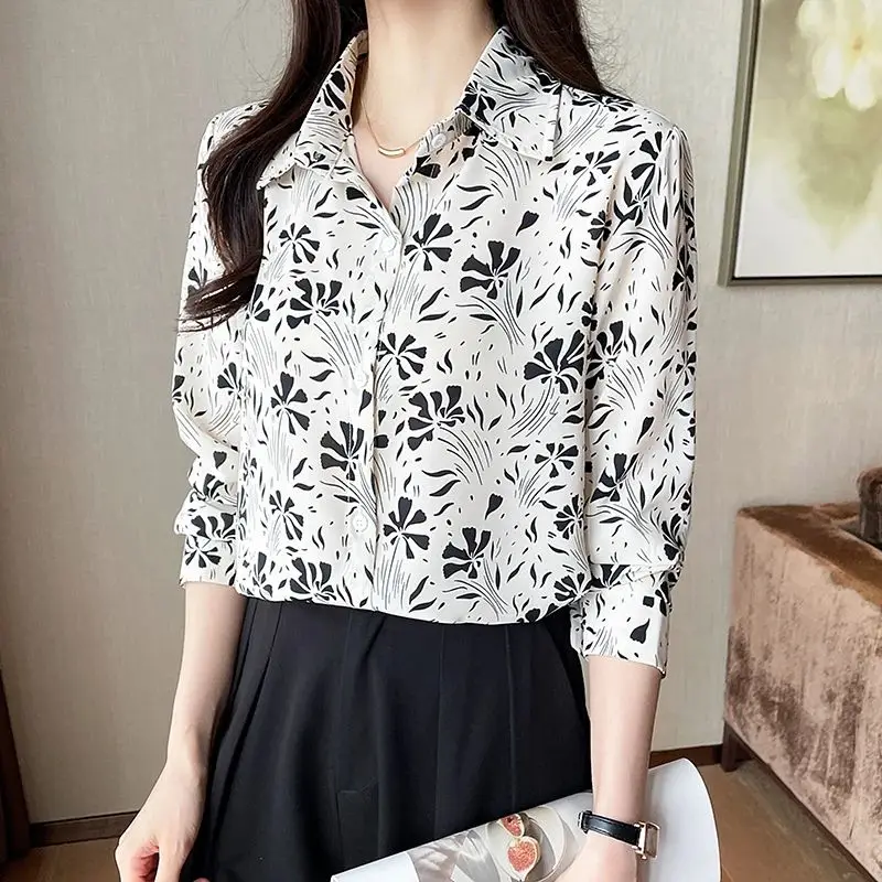 New elegant printing blouses casual daily Ladies\' Shirts Fashion Women\'s Button-Down Tops blusa mujer