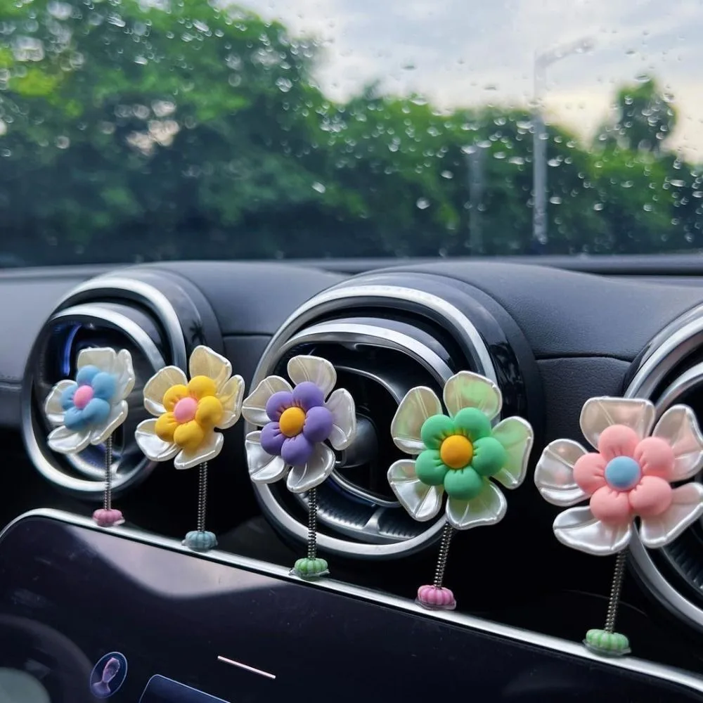 Car Dance Toys Car Dashboard Decoration Creative Candy Color Cartoon Shaking Flower Ornaments Resin Car Shaking Spring Toy