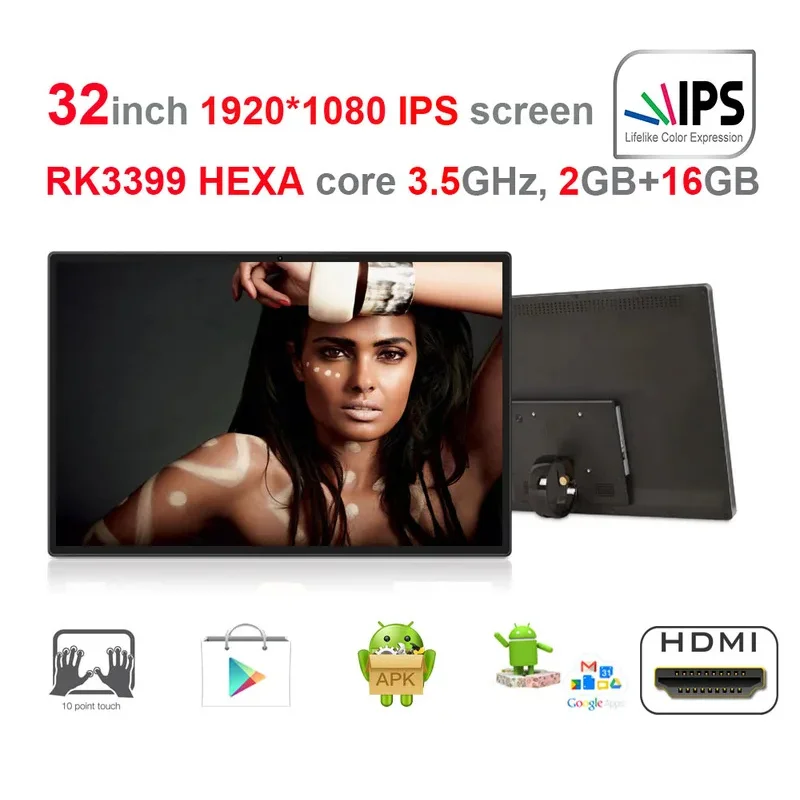 HEXA core 32 inch IPS Self-order kiosk screen, digital signage all in one pc (RK3399, 3.5GHz, 2GB DDR3, 16GB, 2.4G/5G wifi)