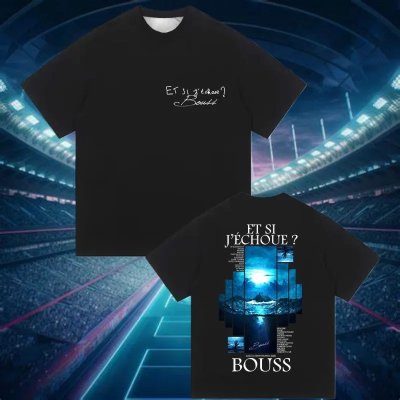 2026 Hot Rapper BOUSS ET SI J'ECHOUE؟ تي شيرت جرافيك Tour 2025 للرجال تي شيرت هيب هوب بأكمام قصيرة تي شيرت نقي ملابس الشارع