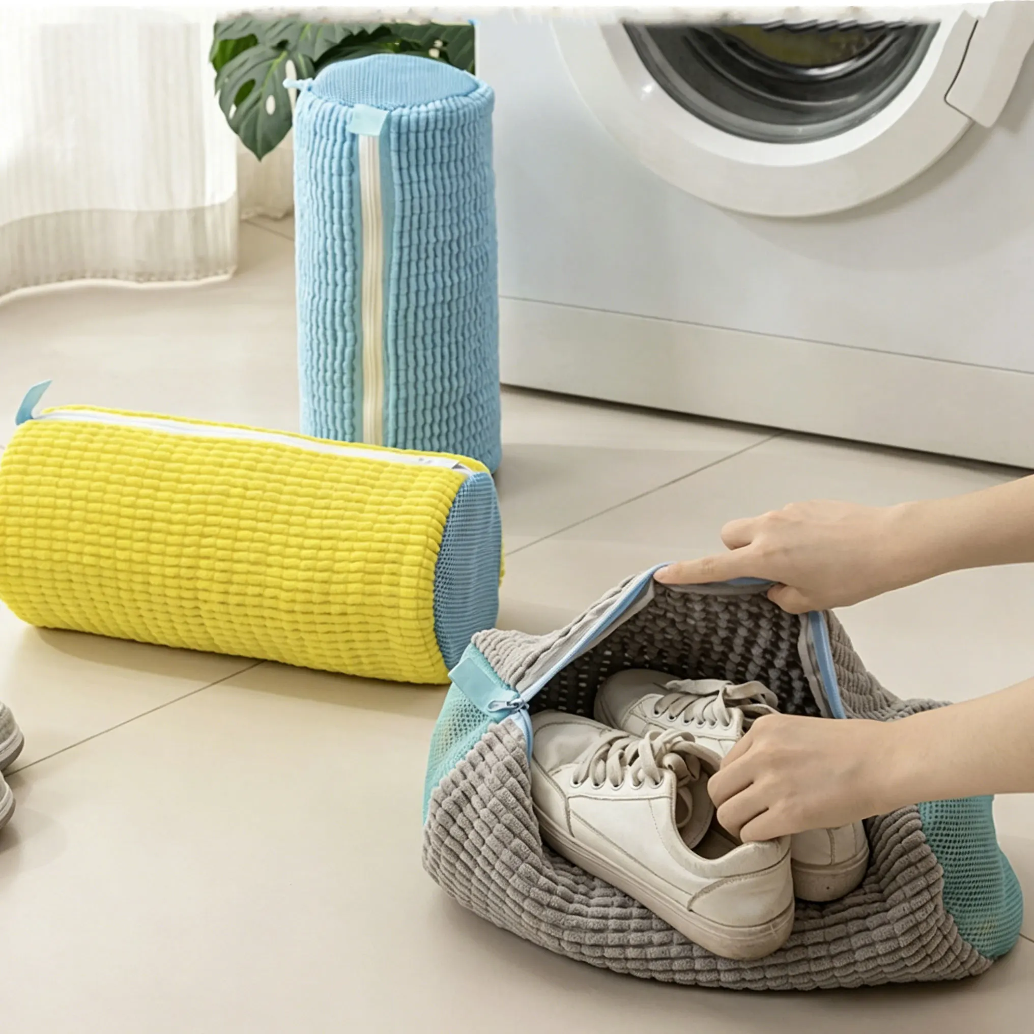 Durable Shoe Washing Machine Bag for All Shoe Types-Yellow with Blue Zipper,Ideal for Sneakers and Casual Shoes,Laundry Wash Bag view 3