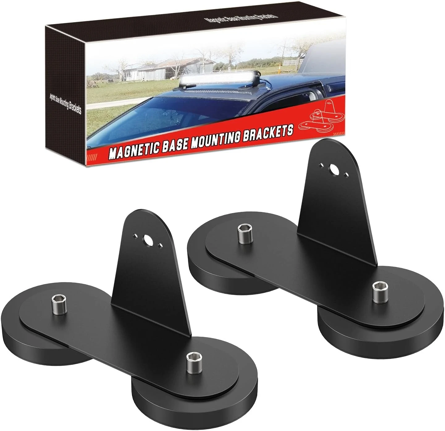 2PCS Magnetic Base LED Light Bar Mounting Brackets,Powerful Sucker for Straight Curved Mounted Light Bar Mounting on Hood Roof