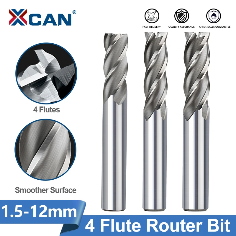 XCAN 4 Flute End Mills HSS M2 Milling Cutter 1.5-12mm CNC Machine Milling Tool Straight Shank Metal Cutter Aluminum Router Bit