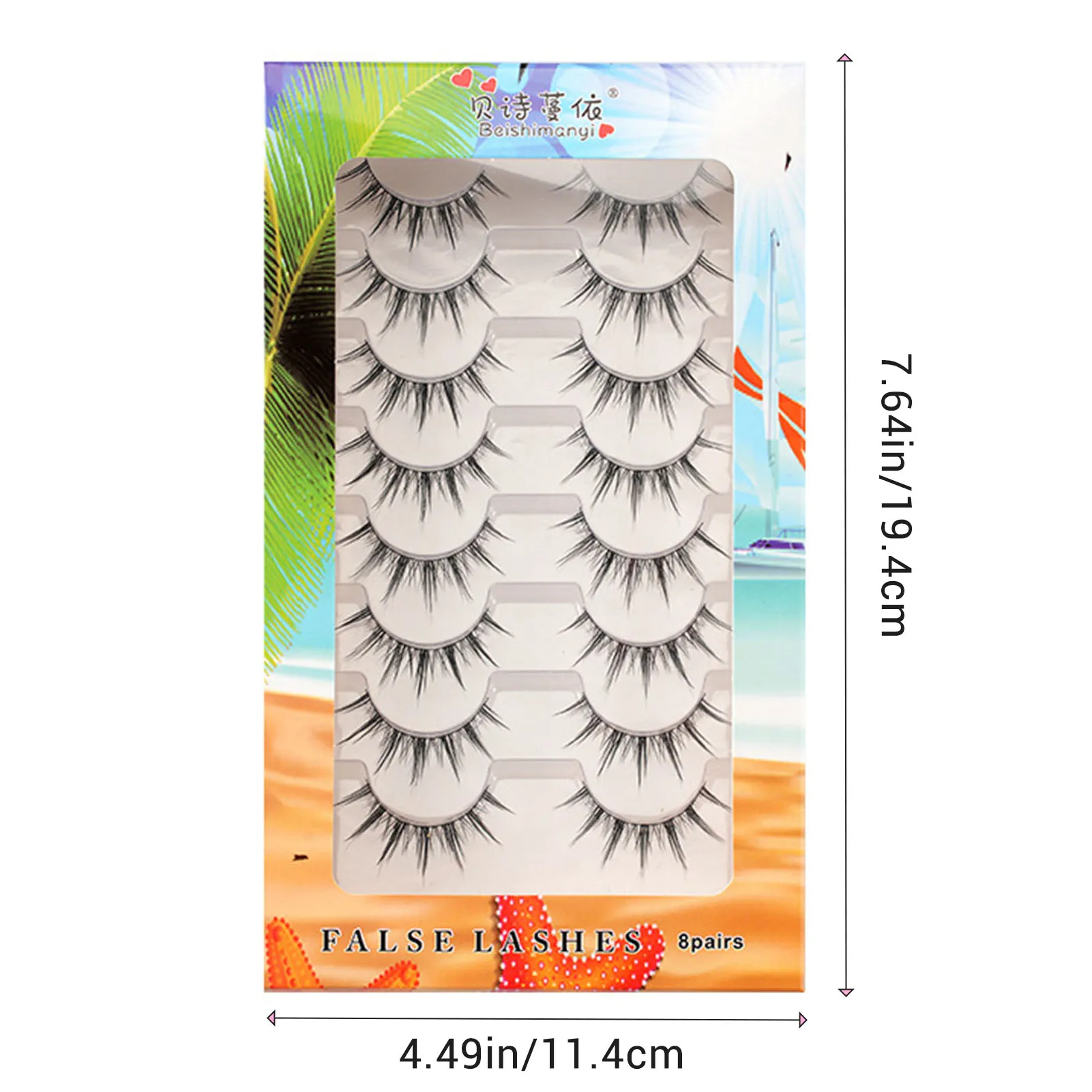 8 Pairs Camellia False Eyelashes full strips C Curl 9-13mm Mixed Length Thai Style Pure Desire Demonic Comic Hybrid Lashes
