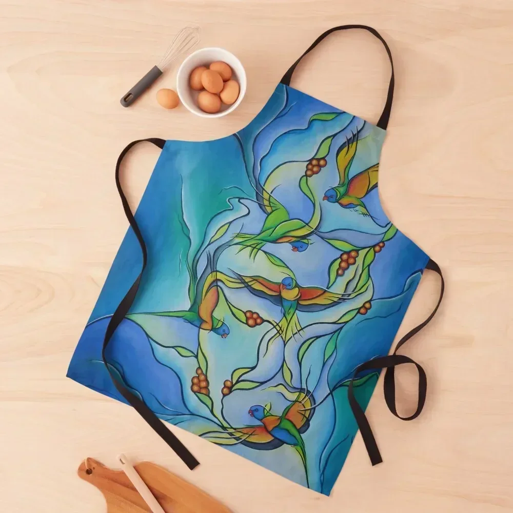

The Joy of Flight Rainbow Lorikeets Apron Kitchen Tools Accessories for women halloween Salon Cooking Clothes Apron