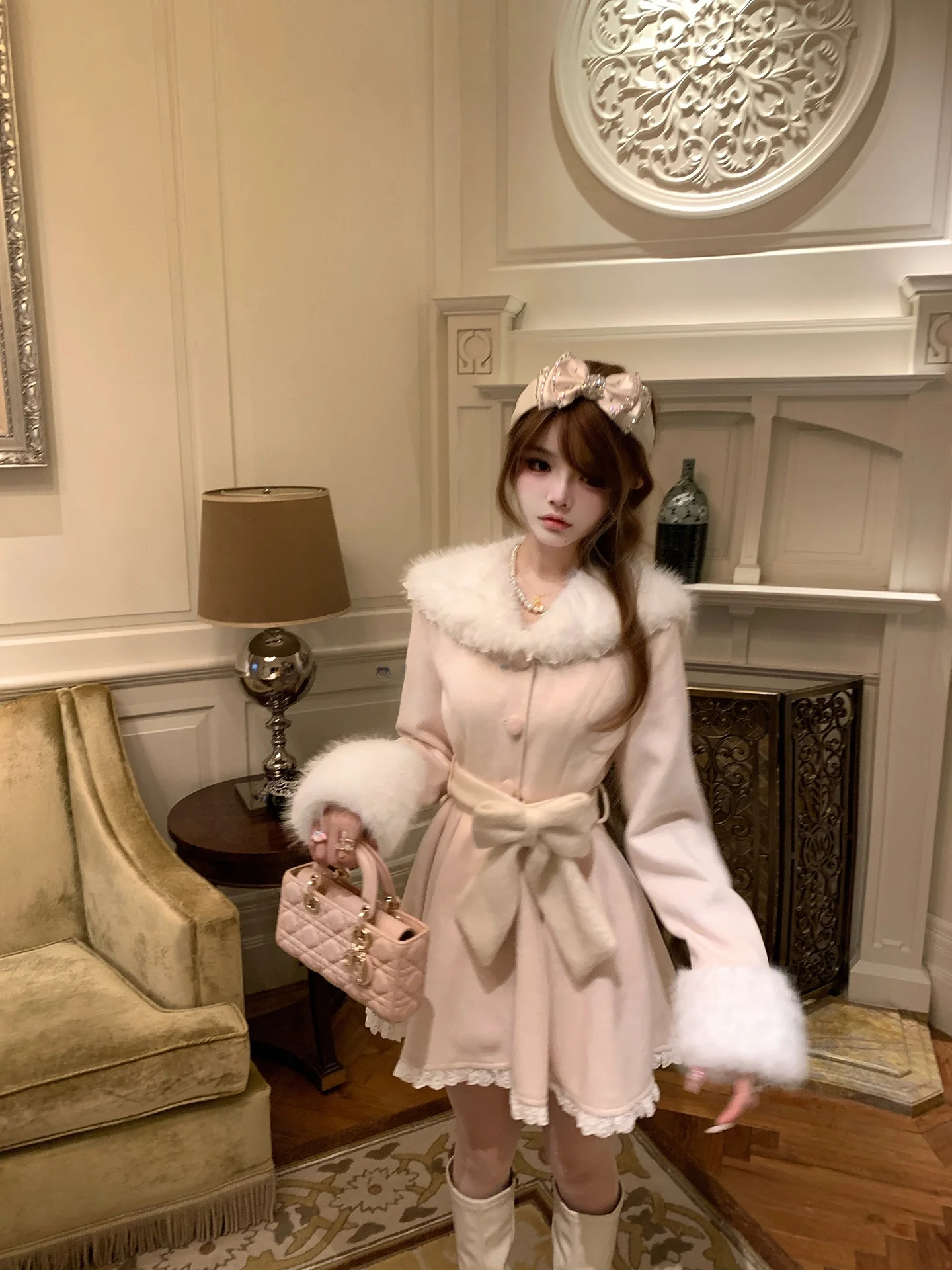 

Розовое шерстяное пальто Sweet Girl, оригинальный дизайн, зимняя модная коллекция в японском стиле, серия Forest Girl, идеально подходит для пляжа и прогулок.