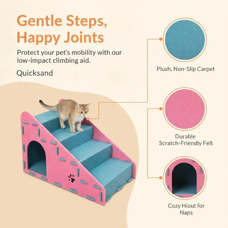 Sturdy Pet Stairs Steps For Dogs Cats Anti Slip Couch Bed Ramp Multifunctional