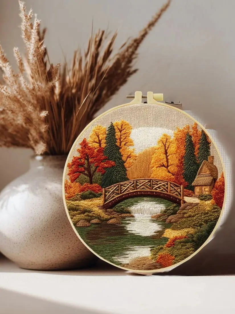 1 Stück 20X20CM/15X15CM Herbstpark Stickerei Starter-Kit DIY Kreuzstich Nähkunst als Geschenk – Detail 1