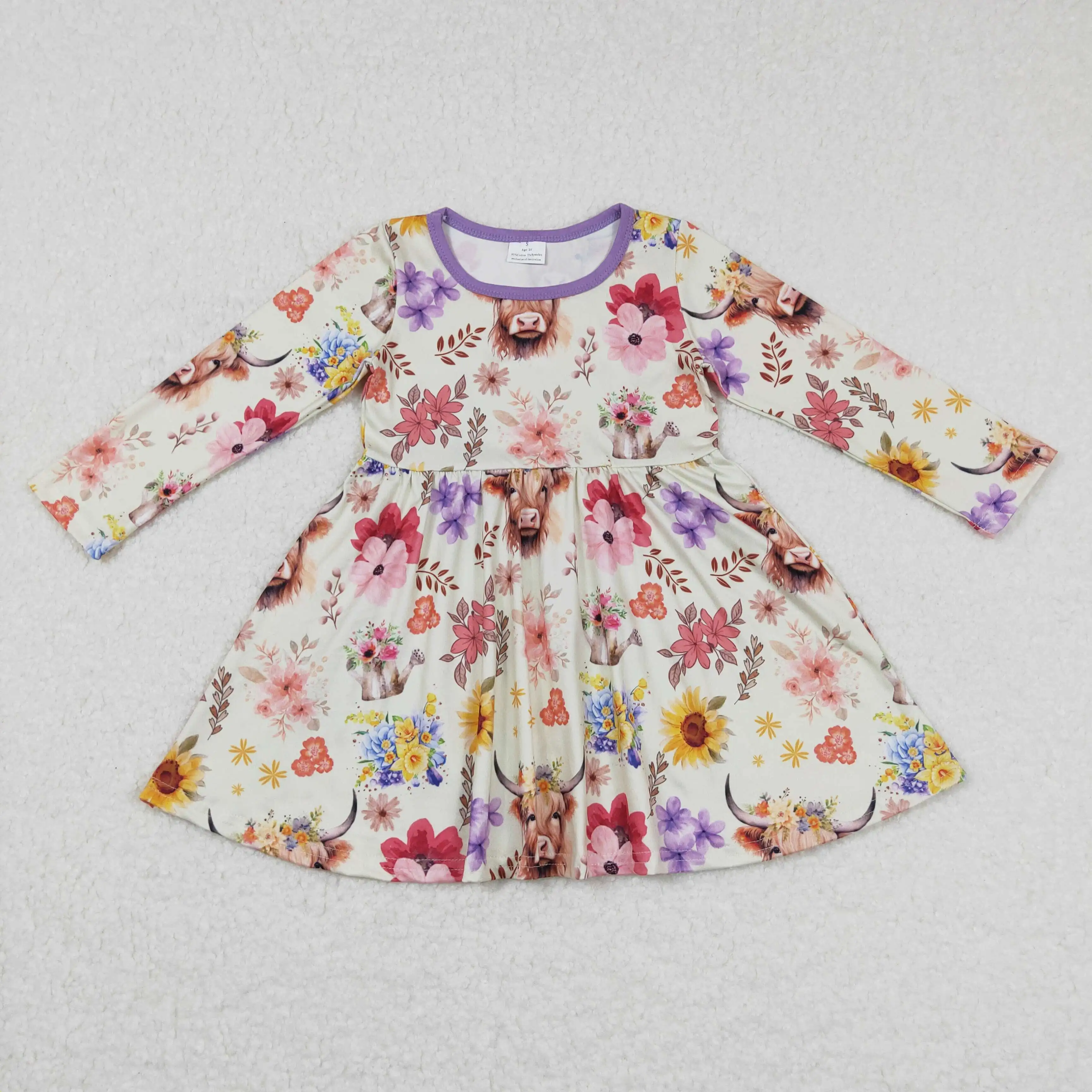 

New Girls Autumn Long-Sleeved DressMulti-Element Round Neck With Bright Colors And Pattern Printing