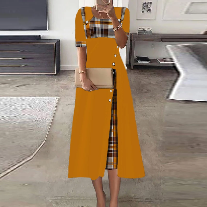 Vintage Print Party Dress Women Summer O Neck Short Sleeve A-line Long Dresses For Women Elegant Office Party Dress 2023