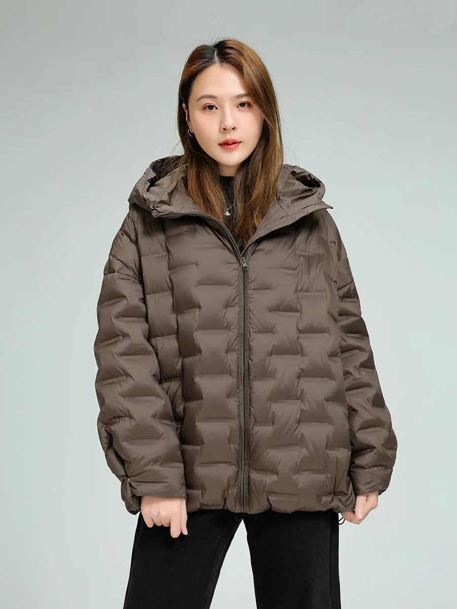 Schinteon Women Light 90% White Duck Down Jacket Casual Loose Over Size Autumn Winter Outwear with Hood Top Quality Coat 2025