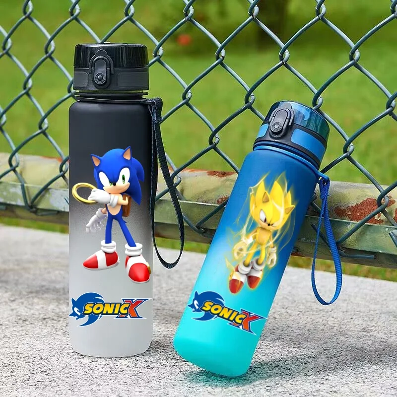 650ML Cartoon Sonic Hedgehog Sport Water Bottle Portable Large Capacity Plastic Water Bottle Drinking Cup Student Birthday Gifts