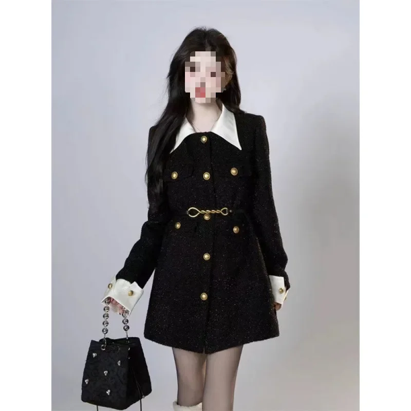 2024 Early Spring High-End FeelBlack Tweed Style Women's Jacket Top Ultra-Chic French Chic Thousand Gold Top Dress