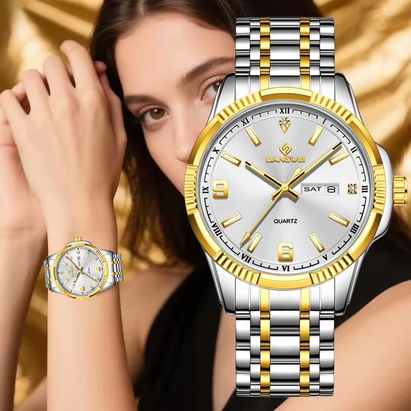 

BANGWEI New Ladies Waterproof Watches Simple Elegant Bracelet Wristwatch Fashion Luminous Quartz Chronograph Relogio Feminino