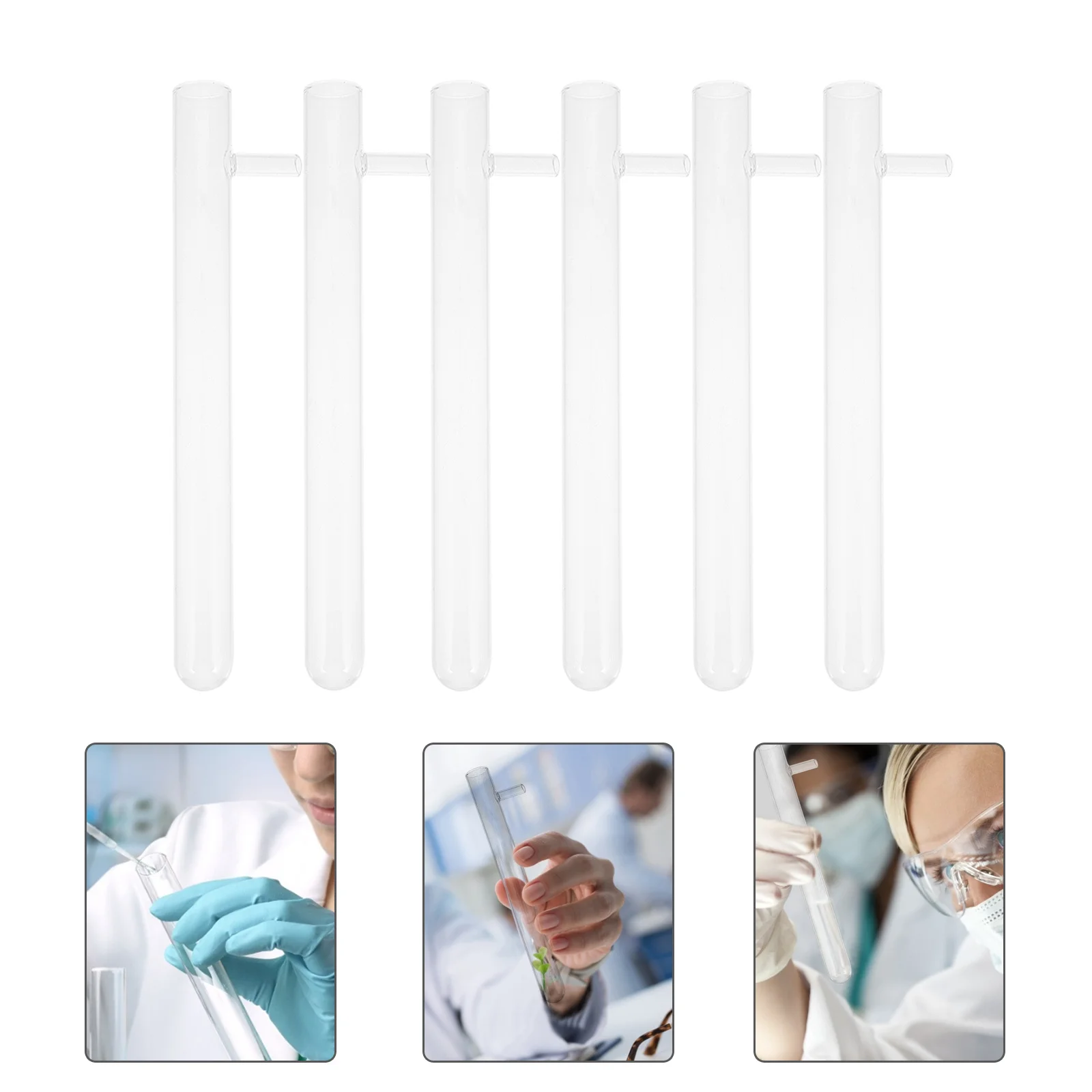 

6Pcs High Temperature Resistant Side Arm Borosilicate Glass Tube Laboratory Test Tube Transparent Practical Science Equipment