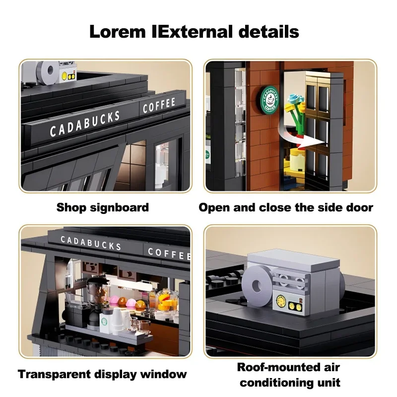 City 768Pcs Coffee Shop House With Led Lights Model Building Blocks Street View Cafe Store Assemble Bricks Toys Kids Adult Gift view 3