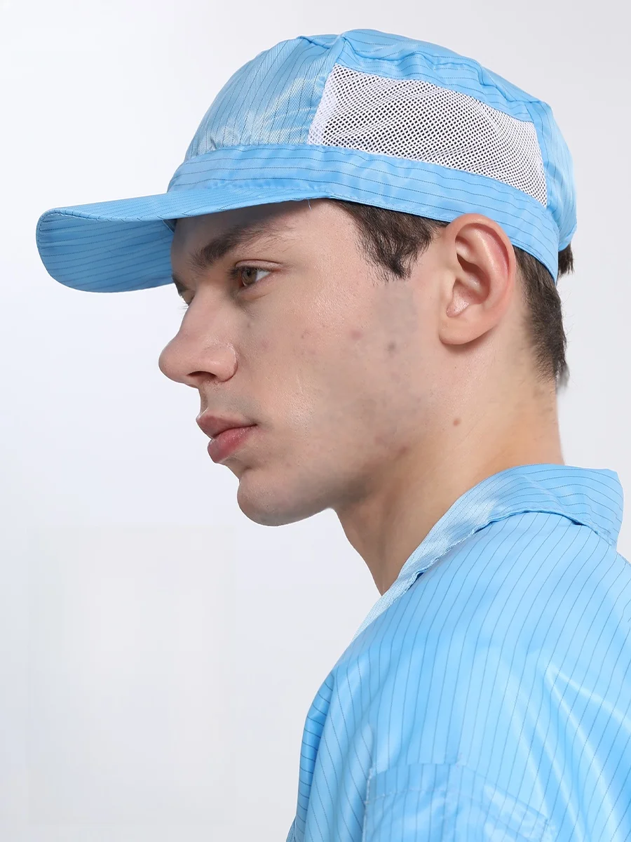 Blue White Anti-Static Breathable Duckbill Cap Unisex Dust-Free Cleanroom Electronic Work Hat Comfortable Casual Head Protection