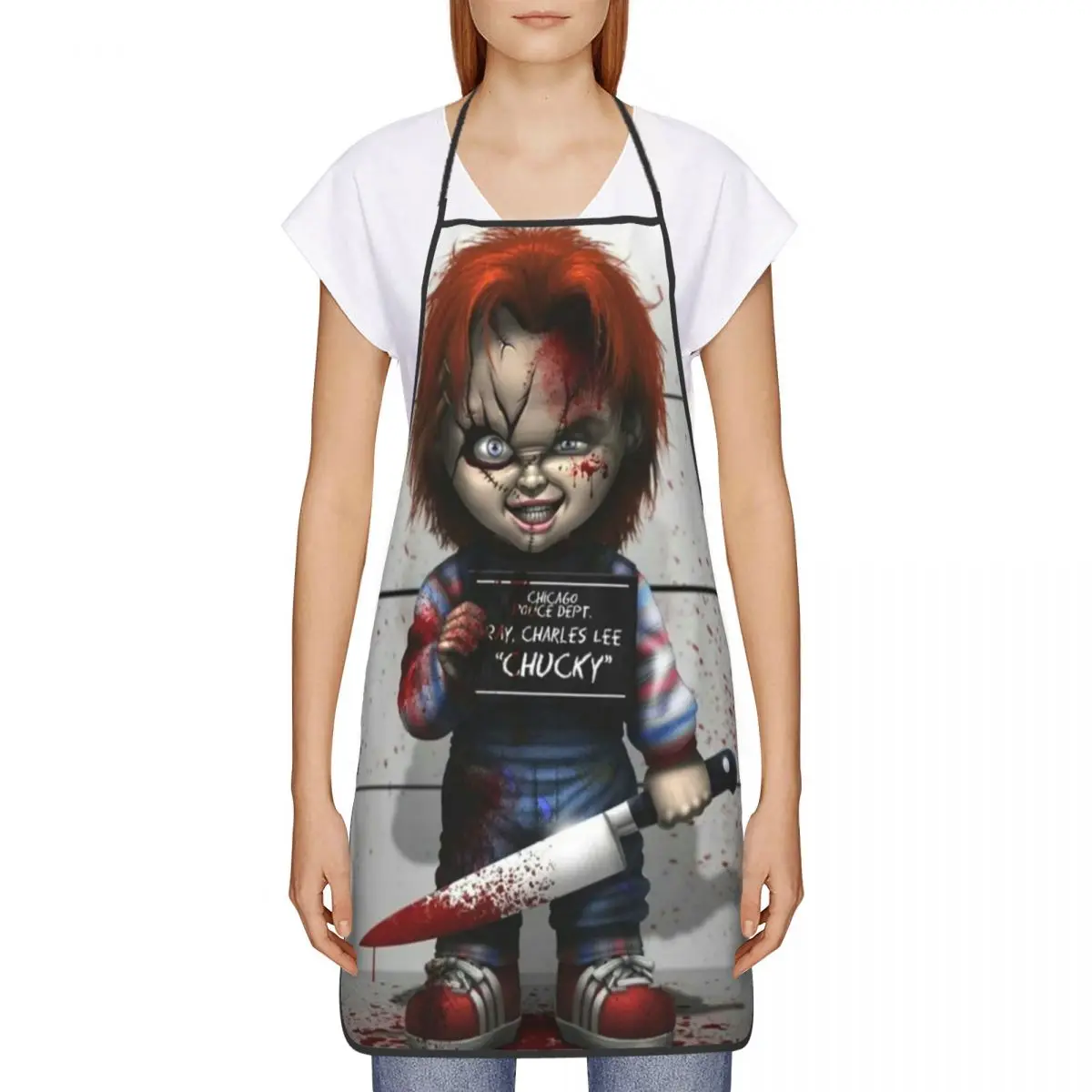 Funny Chucky From Childs Play Bib Apron Women Men Unisex Kitchen Chef Horror Movie Tablier Cuisine for Cooking Baking Gardening