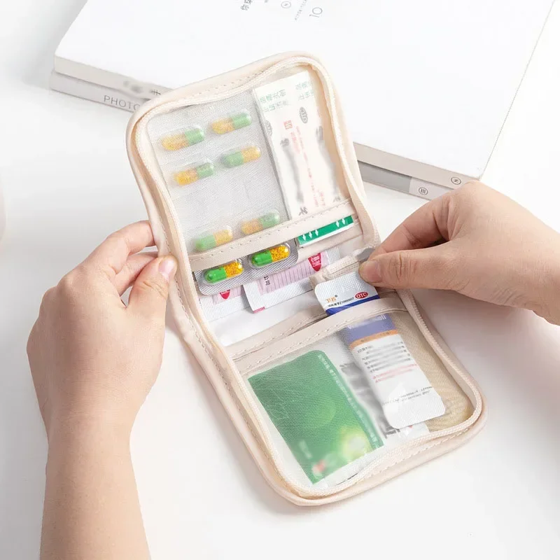Mini Medical Pouch Portable Foldable Large Opening with Zip Sort First Aid Kit Outdoor Travel Essential Storage Bag