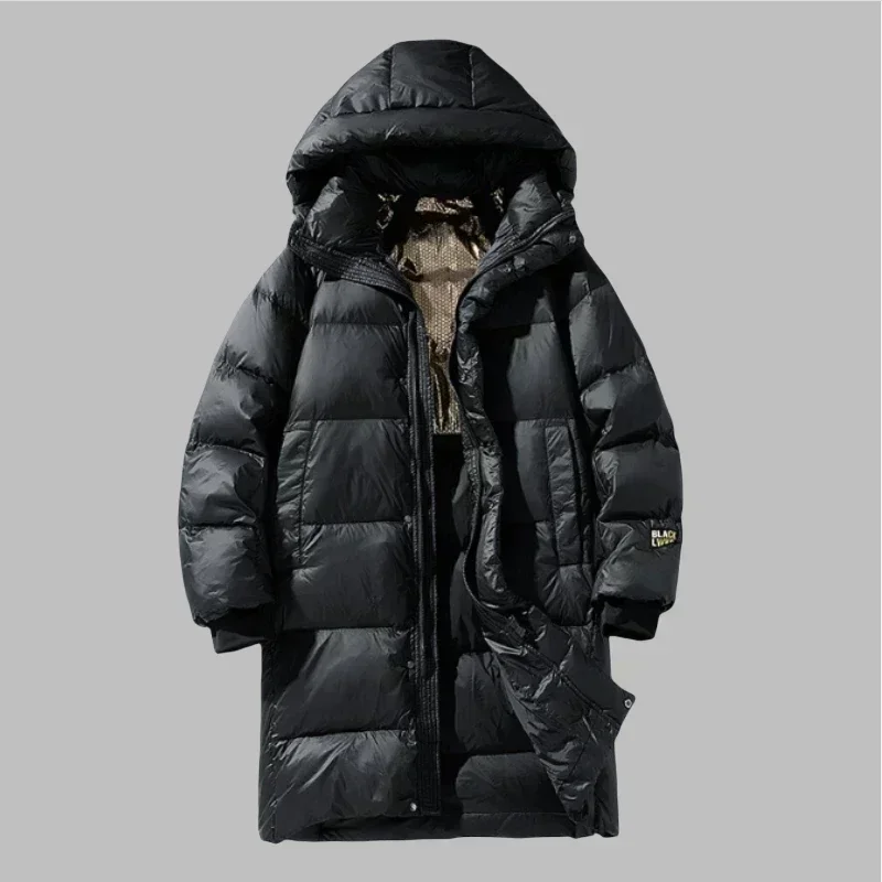 

Luxury Black and Gold Down Jacket 2024 Winter New Men's Mid-Length Thickened Coat Cold-Proof Hooded Winter Men's Top Clothing