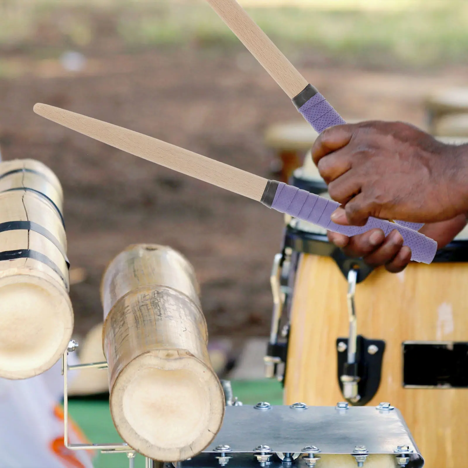 Purple Wooden Drumsticks 350Mm Length 20Mm Thickness Tapered Shape Lightweight Balanced for Taiko Drum Practice Drumsticks