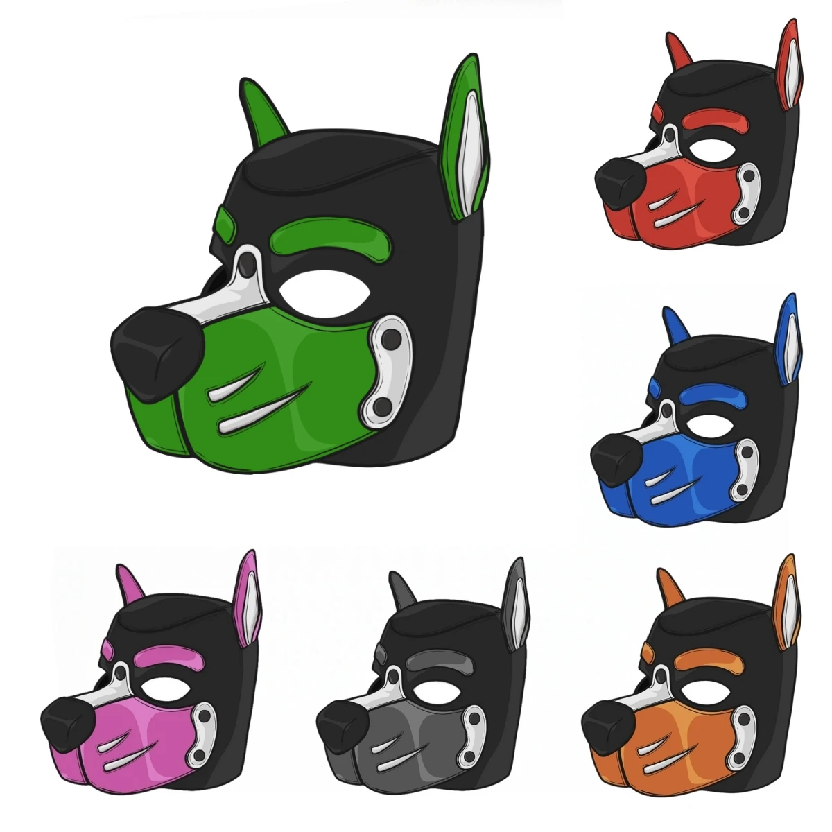 New 6 Colour Padded Rubber Full Head Hood Mask with Adjustable Collar for Dog Roleplay Games Men Women Puppy Cosplay Costumes