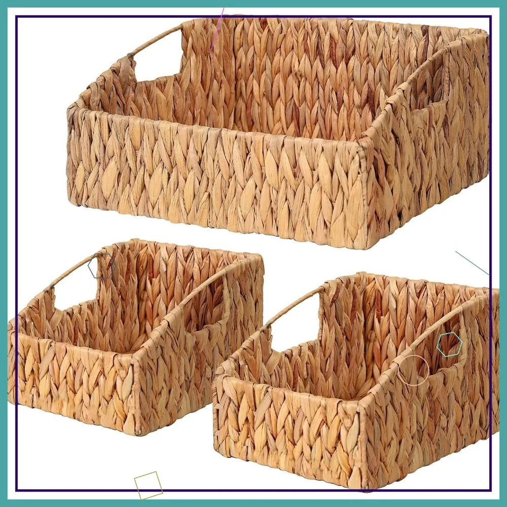 

Плетеные корзины для хранения ручной работы с встроенными ручками для полок, спальни, ванной, прачечной или кухни, натурального цвета