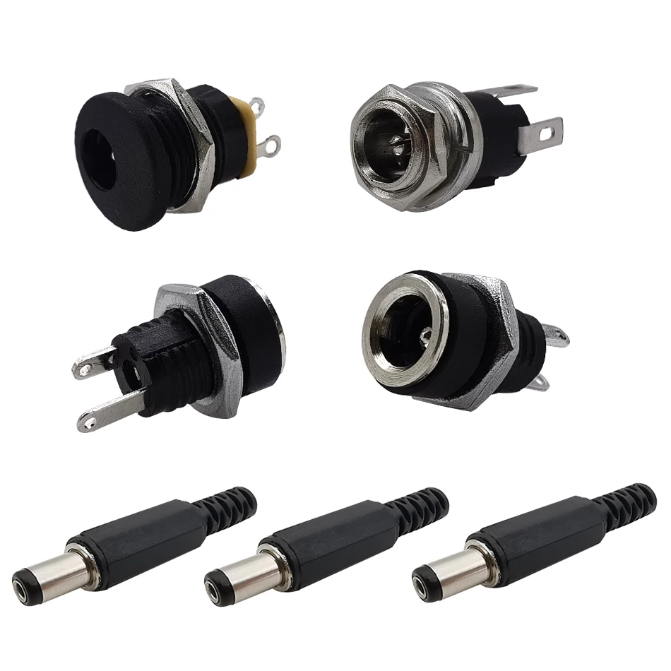 10Pcs DC Connectors 5.5x2.1mm DC Power Plug Male Female Jack Socket Nut Panel Mount DC Power Adapter Connector - Image 3