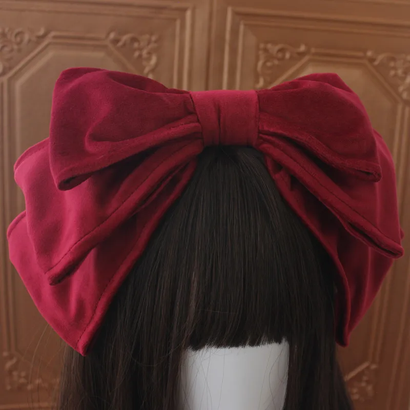 Large Velvet Red Bow Headband Huge Velour Kawaii Lolita Headpiece Christmas Party Festival Princess Costume Hair Accessories