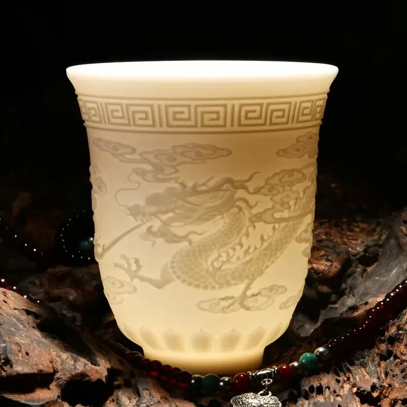 Yangzhi Jade Porcelain Heart Sutra Cup Baifu Cup Master Cup Ceramic Tea Tasting Large Transparent