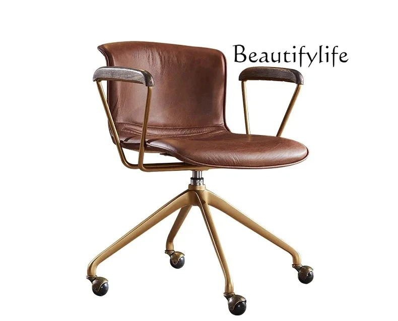 

Nordic modern first-layer cowhide all-leather nostalgic antique office chair wrought iron computer swivel chair