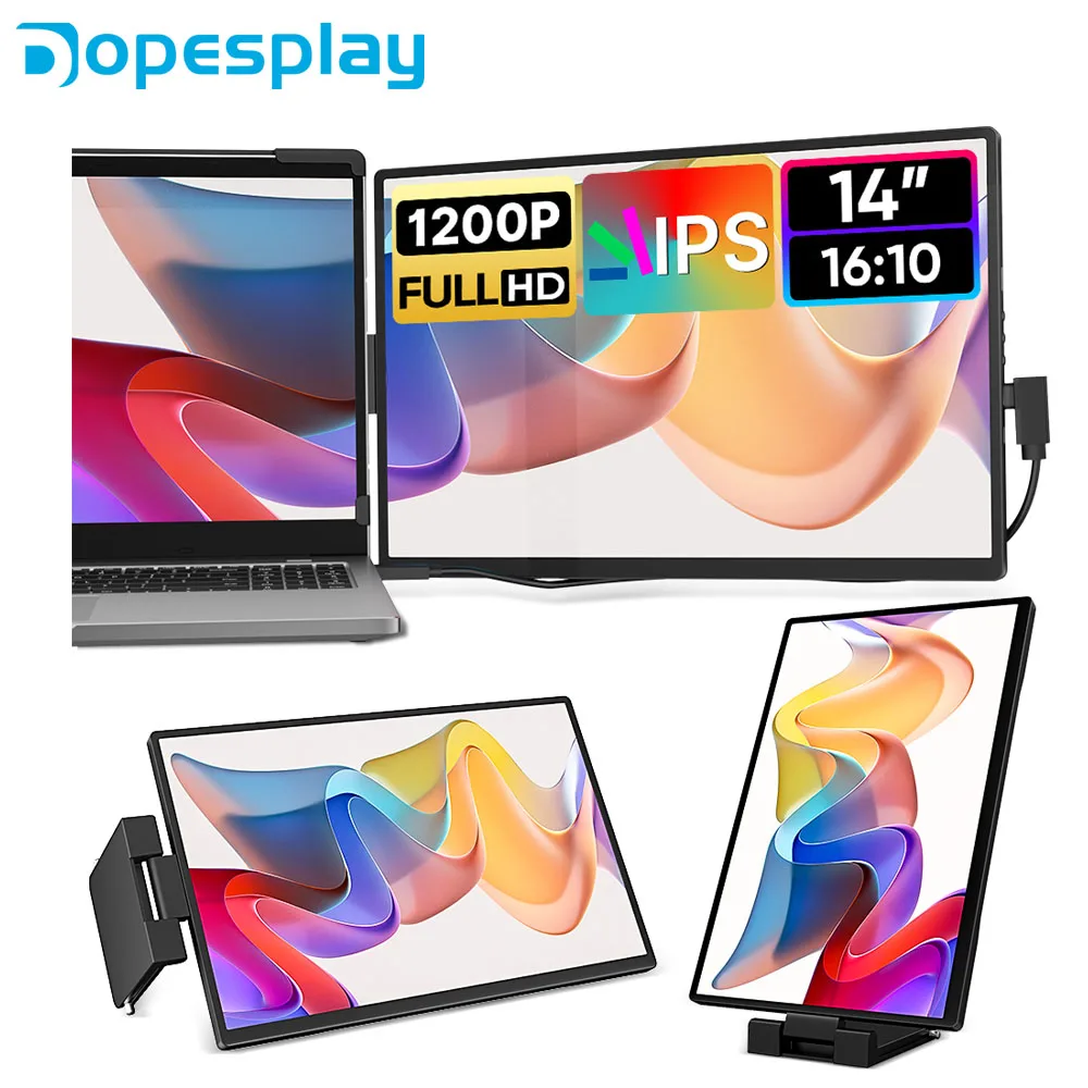 Dopesplay 14.1inch Portable Laptop Monitor 1200P FHD IPS Screen Extender Type-C USB A For PC Switch Mac Laptops Up 14 to 17.3“