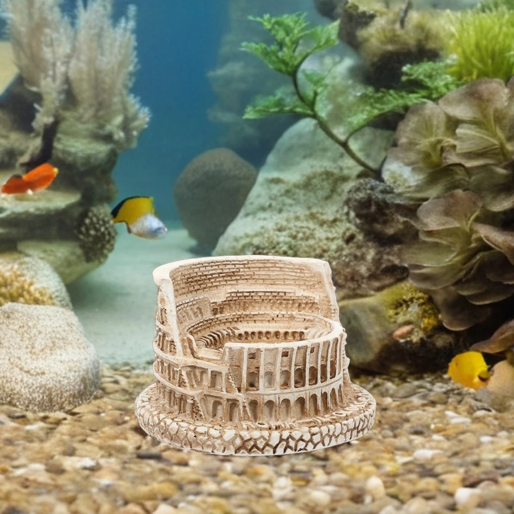 

2 Pcs Colosseum Statue Ancient Roman Decor Desktop Miniature Architecture Resin Models Aquarium Building