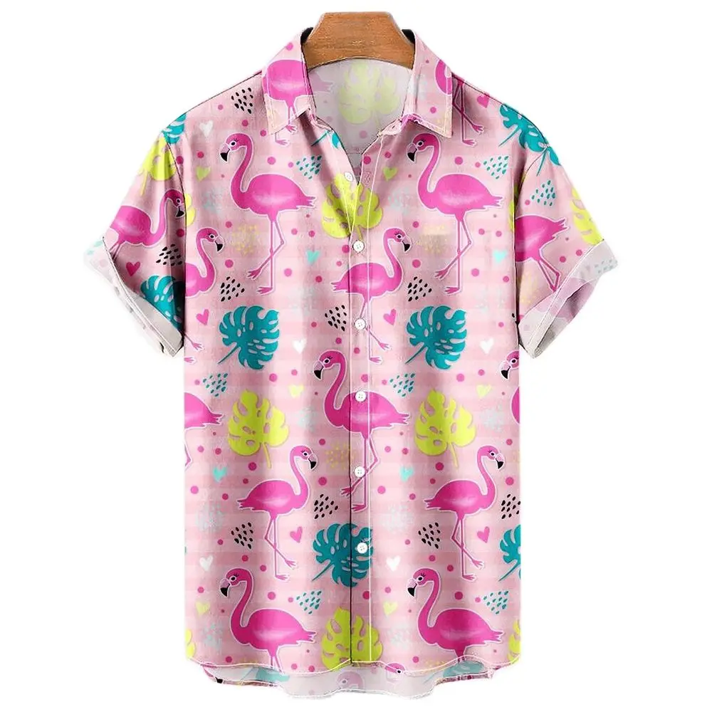 Camisa havaiana de pato com estampa 3D masculina, manga curta, camisa de praia casual, blusa de peito único, roupas masculinas, moda quente