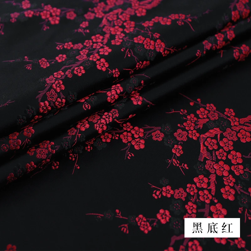 Imitation silk flower-pattern brocade jacquard fabrics red and black For sewing cheongsam bag DIY clothing material