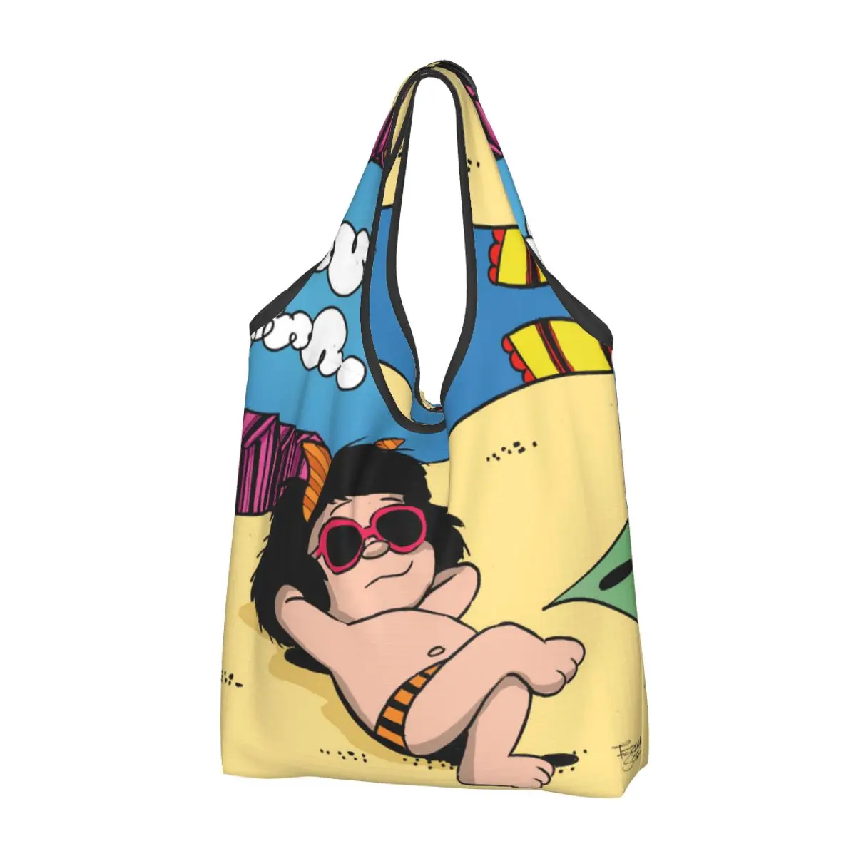 Custom Free Happy Mafalda Shopping Bag Women Portable Big Capacity Grocery Cartoon Anime Shopper Tote Bags