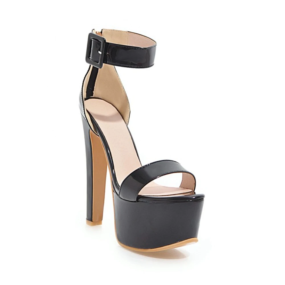 

Women Patent Leather Platform High Heels Peep Toe Sandals Back Zipper Ankle Strap Plus Size 33-48 Party Shoes Z-36