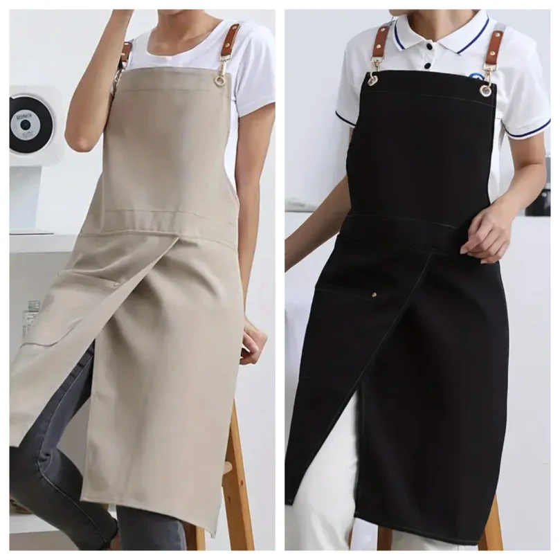 1 Piece of Waterproof Canvas Apron with Pockets - Split Skirt Design, Convenient for Walking, Very Suitable for Restaurants, Caf