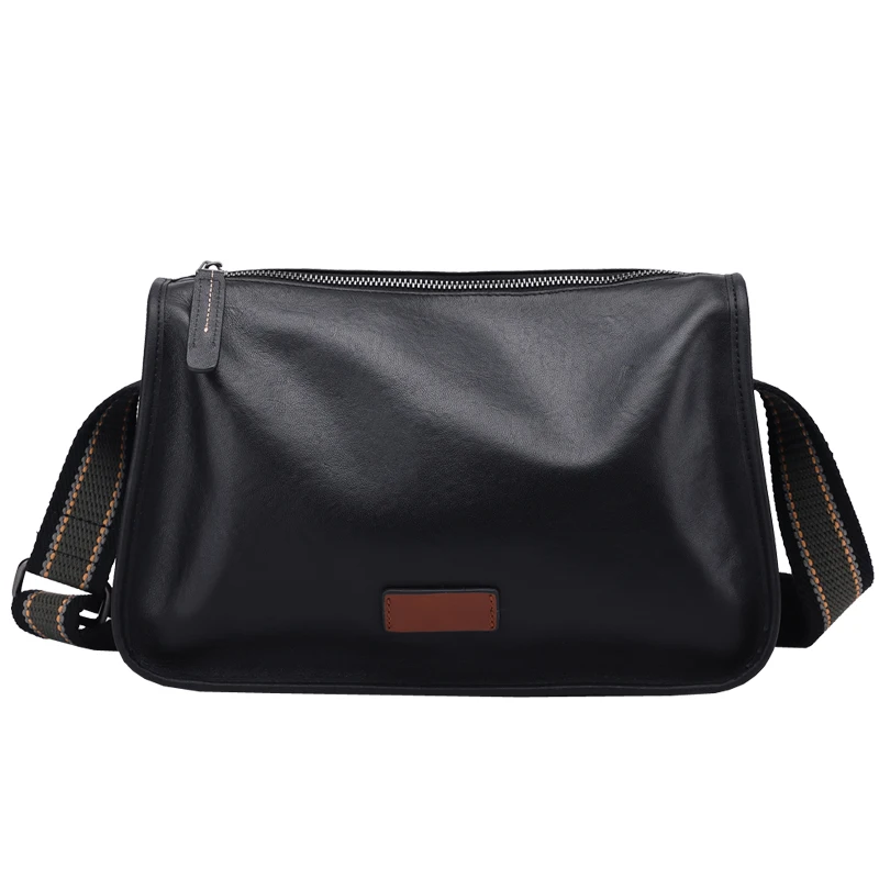 Sac à dos à bandoulière en cuir de vachette pour hommes, sac à dos décontracté, style coréen, face latérale, grande capacité, portable, simple, mode, initié, noir