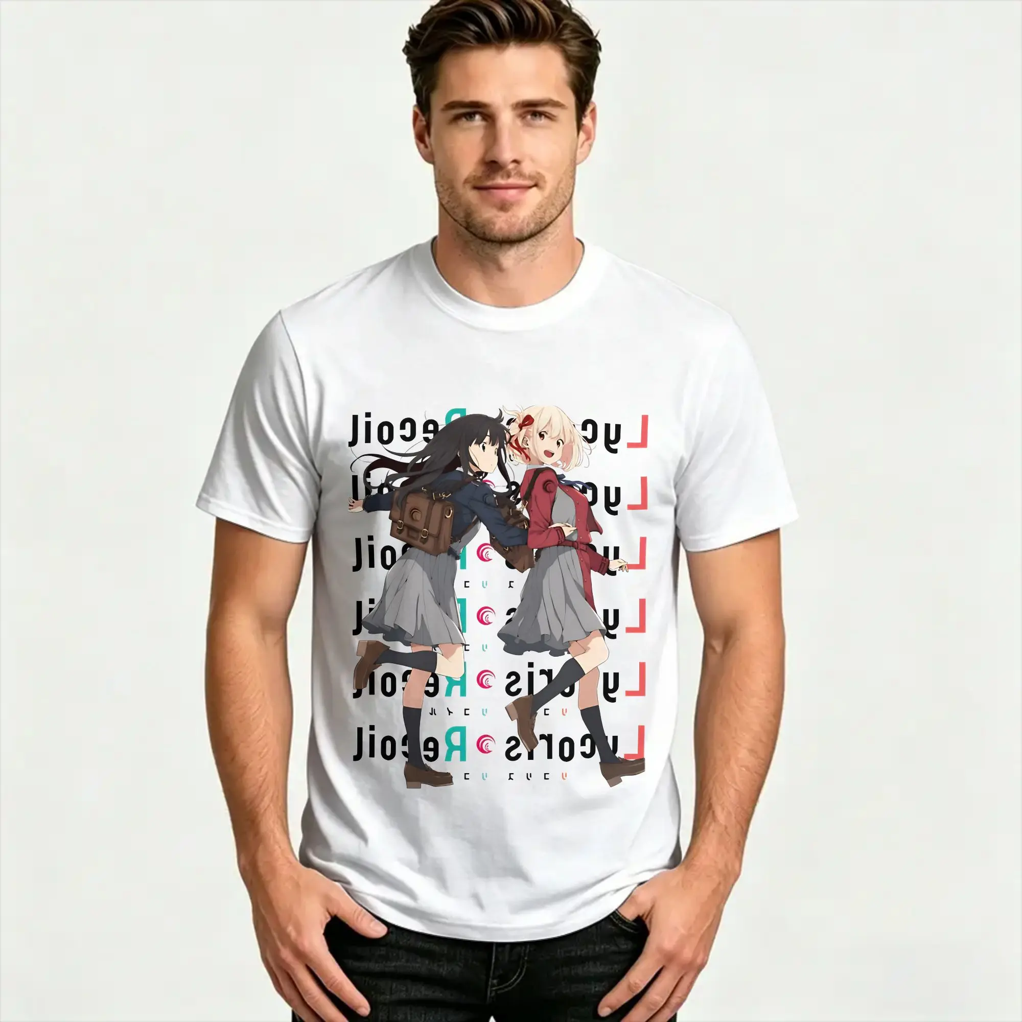 Awesome Lycoris Recoil  T-Shirt for Men Crewneck Pure Cotton T Shirt  Short Sleeve Tees Unique Clothes